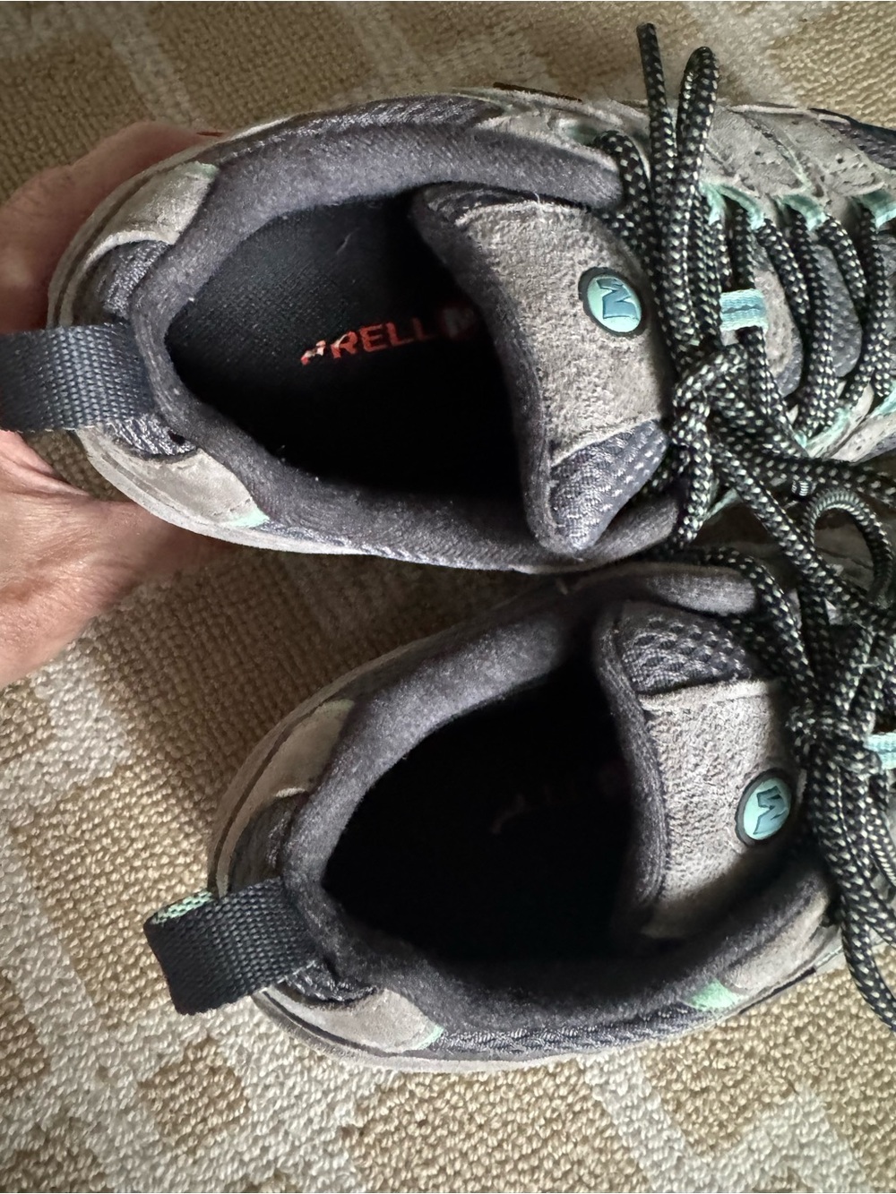 Merrell Moab 2 Waterproof Hiking Shoes Vibram Gray Mint Women’s Size 8.5 - Picture 8 of 12
